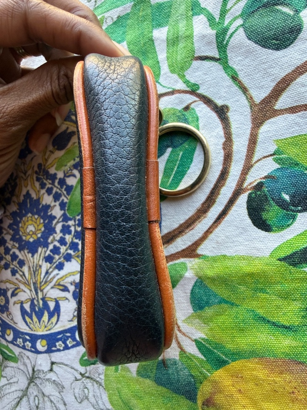 Dooney & Bourke Black Pebbled Leather Key & Card Holder with Brown Trim - Picture 5 of 10